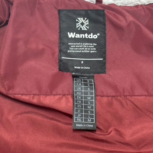 Wantdo Puffer Quilted Jacket Womens Small Red Sherpa Hood Lined Mock Double Zip - Picture 10 of 10